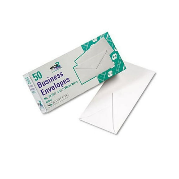 White Wove Business Envelope Convenience Packs 10, Bankers Flap, Gummed Closure, 4.13 x 9.5, White, 50/Box