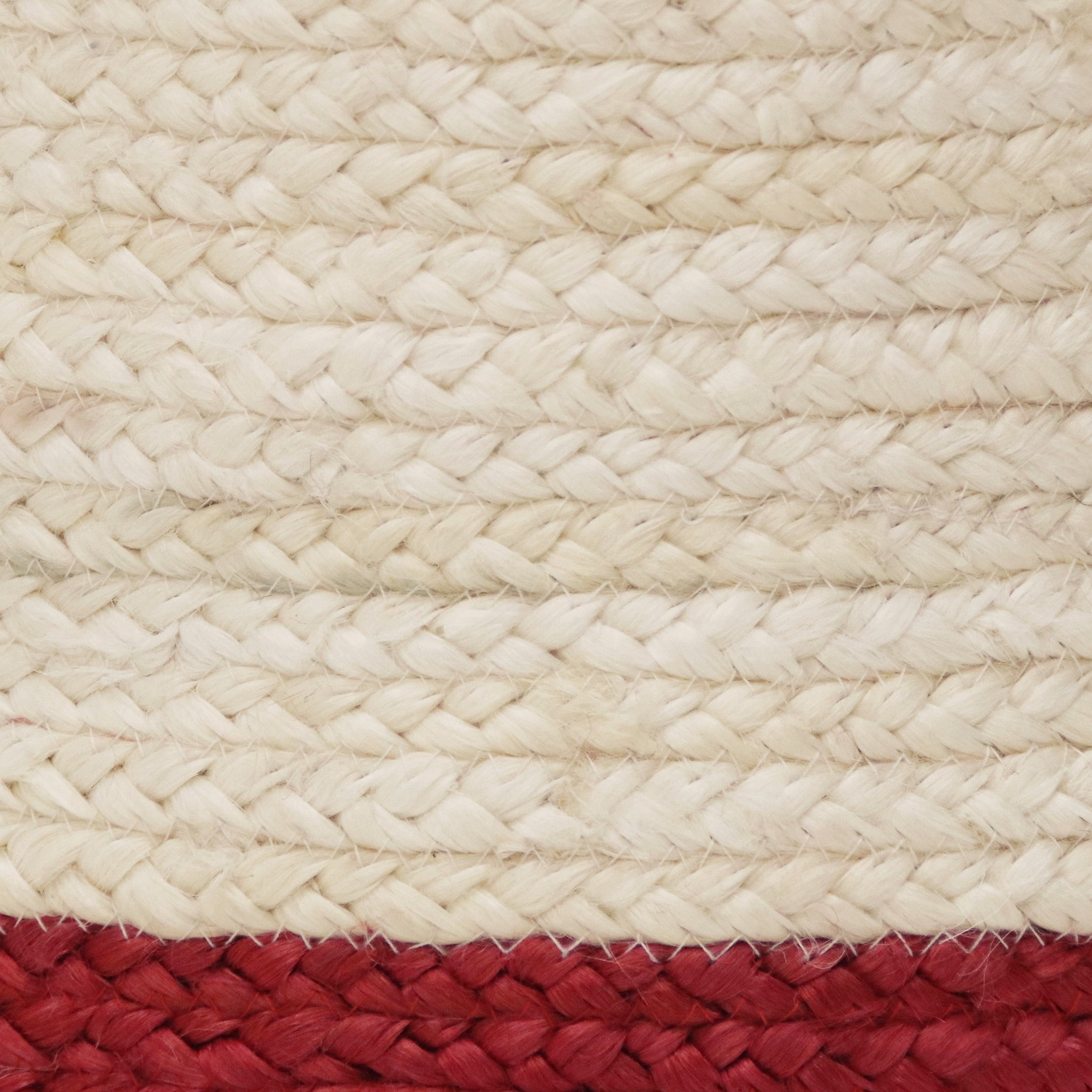 LR Home Woven Round Jute 17" Storage Basket with Handles, Red/White Stripe