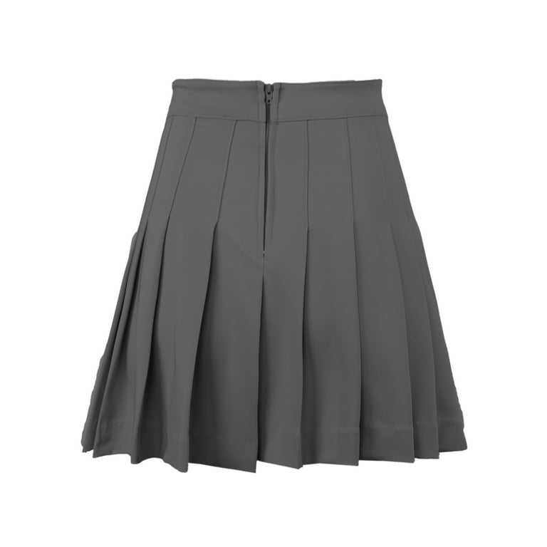 A2Y Women s Solid Zipper Pleated Mini Skirts Grey L