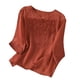 thumbnail image 1 of Tops de Lino para Mujeres Lino de Imitación Bordado Casual de Mediana Longitud con Cuello en V Manga Superior 3/4 para el Hogar Y el Uso Diario, 1 of 5