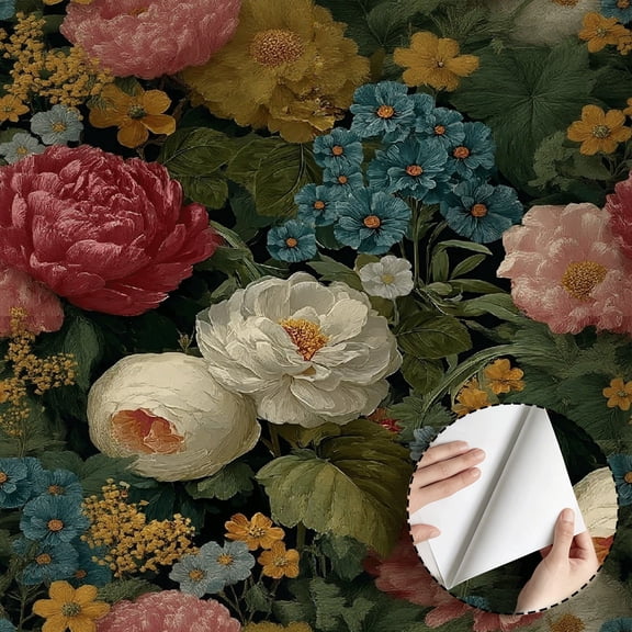 Vintage Floral Pattern Wallpaper Boho Rustic Self Adhesive and Removable Waterproof Wall Decor for Living Room Bedroom Bathroom Kitchen Cabinet Drawer 17.7 * 118 in