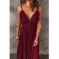 thumbnail image 4 of ABPHQTO Vestido maxi de cintura alta sin espalda con lazo de ganchillo de encaje rojo para mujer, 4 of 5