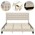 thumbnail image 2 of Full Size Bed Frame, Linen Upholstered Platform Bed Frame with Button Headboard, Beige, 2 of 7