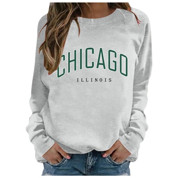 UJNDER Women's Letter Print Crewneck Sweatshirt Long Sleeve Streetwear Casual Pullover Modern Fashion Sweatshirt for Women Light Gray S