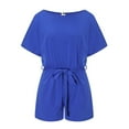 thumbnail image 4 of Casual Jumpsuits for Women Solid O-Neck Short Sleeve Wide Leg Pants Short Strappy Playsuit Jumpsuit Rompers Overalls, 4 of 8