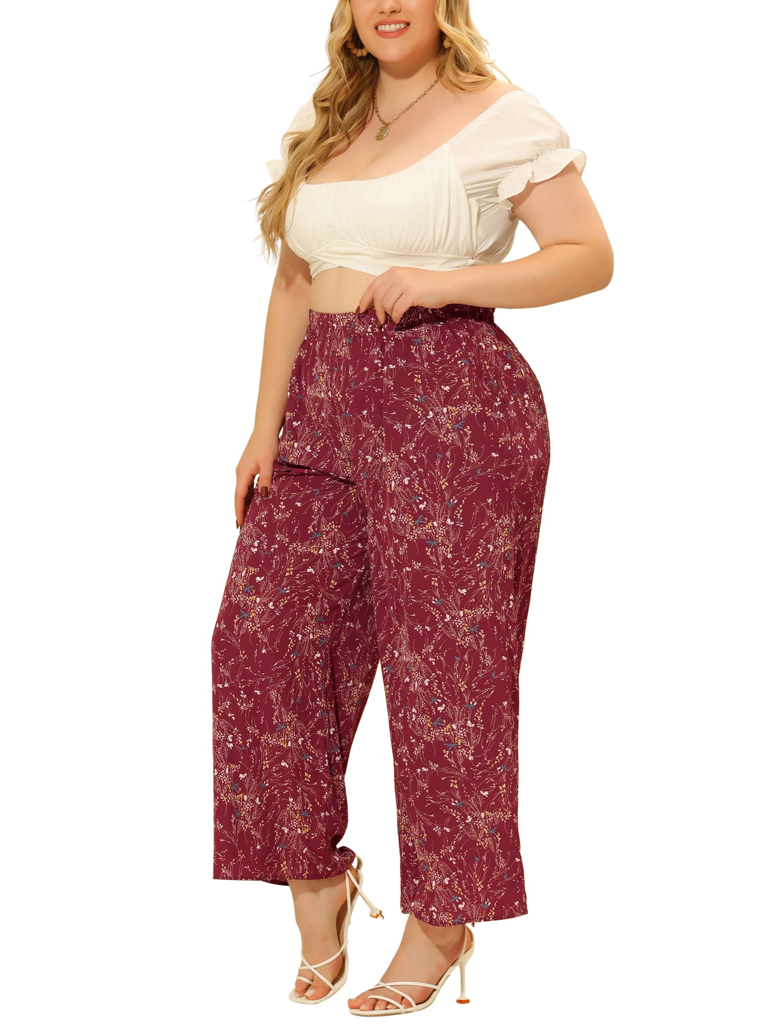 DARING DIVA Women's Plus Palazzo High Waist Wide Leg Pant with Pockets 4X Red