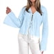 thumbnail image 2 of Blusas con Lazo Frontal para Mujer, Camisas de Y2K, Mangas Acampanadas, Cuello en V, Ropa para Salir, Blusas Casuales con Cordones. Azul S, 2 of 8