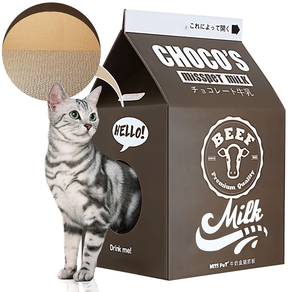 Kadyn Cat Condo Scratcher Post Cardboard, Milk Box Shape Cat Scratching House Bed, Cat House for Indoor, Brown Kadyn Cat Condo Scratcher Post Cardboard, Milk Box Shape Cat Scratching House Bed, Cat House for Indoor, Brown
