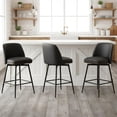 thumbnail image 4 of Swivel Counter Height Bar Stools Set of 3, 26" Upholstered Faux Leather Bar Stools with Back, Wood Trim, Upholstered Counter Chairs for Kitchen Island, Black, 4 of 17
