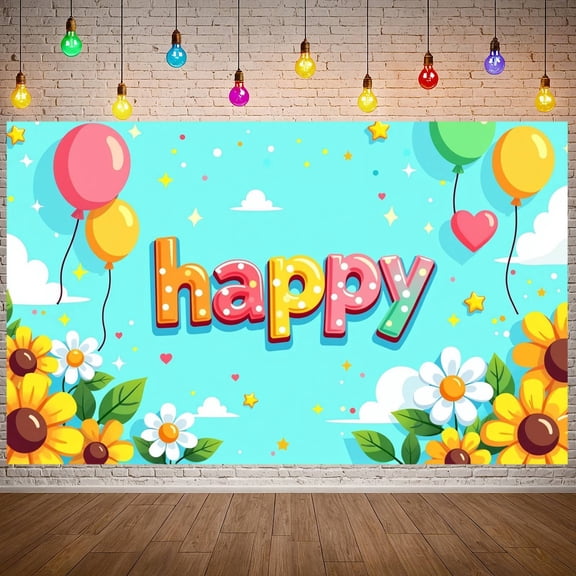 Colorful Decorations Happy Birthday Banner Flower Balloons for Kids Party Celebration Outdoor Fun