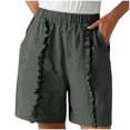 thumbnail image 5 of Juslio Womens Shorts Ruffle Casual Pockets Loose Comfy Cotton Linen Solid Ladies Shorts, 5 of 6