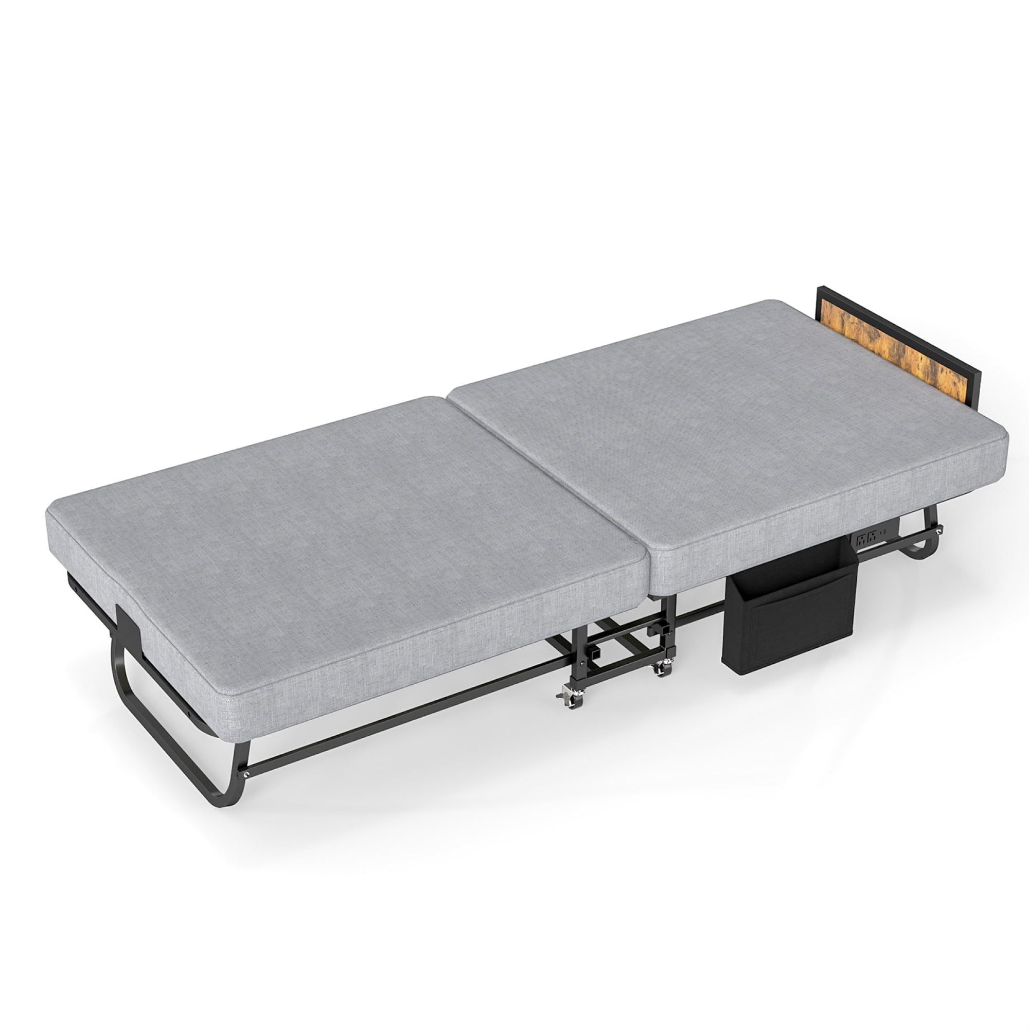 HOQBN 78"x31" Folding Bed with Headboard & USB Charging Station, Memory Foam Rollaway Bed with Storage Pocket, Heavy-Duty Portable Guest Bed on Wheels for Guests, Office Naps & Camping