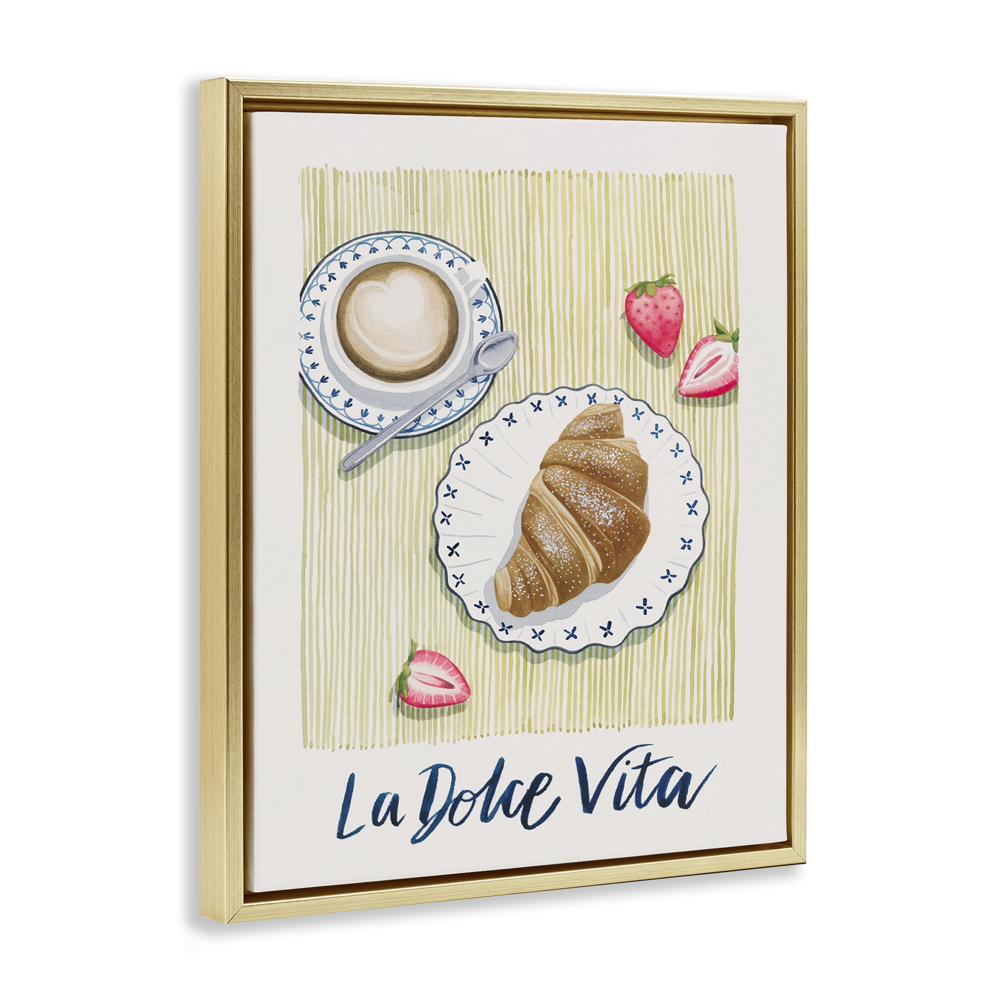 Stupell Industries La Dolce Vita Brunch Food & Beverage Painting Gold Floater Framed Canvas Art Print Wall Art, 25 x 31