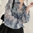 thumbnail image 3 of Women Button Down Shirts Tie Dyed Long Sleeve Chiffon Blouse Sun Protection Shirt, 3 of 5