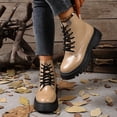 thumbnail image 2 of Rokment Womens Platform Ankle Booties Fall Winter Leather Lace up Chunky Mid Heel Zip up Short Combat Boots for Woman Khaki Size 8, 2 of 8