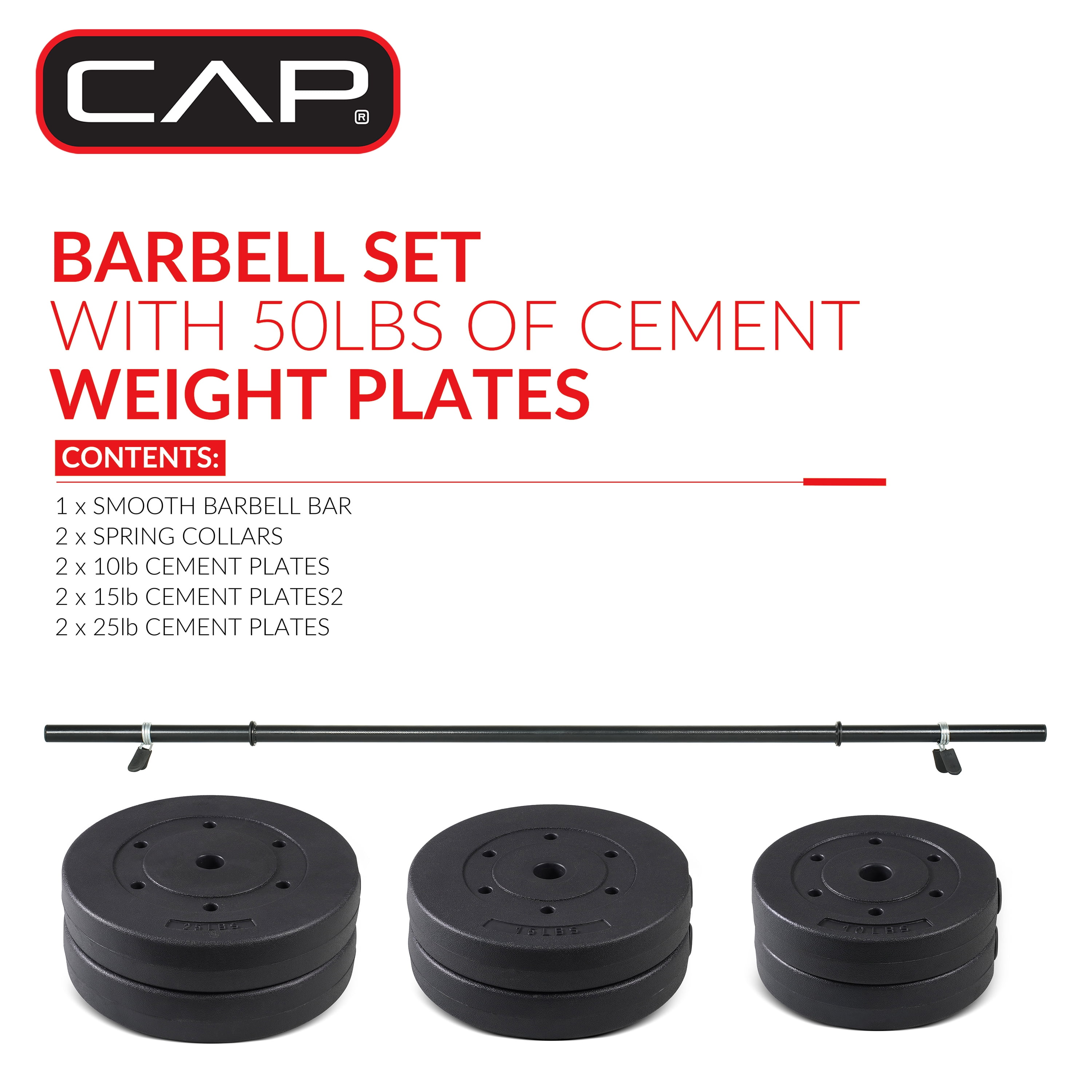 Cap Standard 4.5 Foot Hollow Straight Weightlifting Exercise Bar with 100lb Vinyl Weight Plate Set