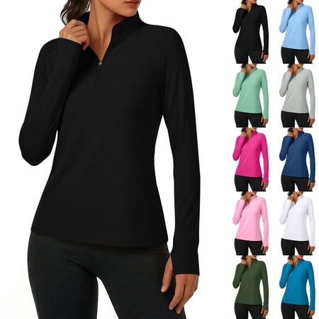 Viluyesy Women s Quarter Zip Golf Shirts UPF 50+ Sun Protection Long Sleeve UV Tops with Thumb Holes Quick Dry Lightweight for Hiking Running Outdoor Casual Wear