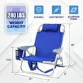 thumbnail image 3 of Portable Beach Chair for Adults, Outdoor Lightweight Camping Chair Lay Flat Folding Backpack Beach Reclining Chair with 4 Positions, Headrest, Cooler Pouch, Cup Holder, Ocean Striped, 3 of 7