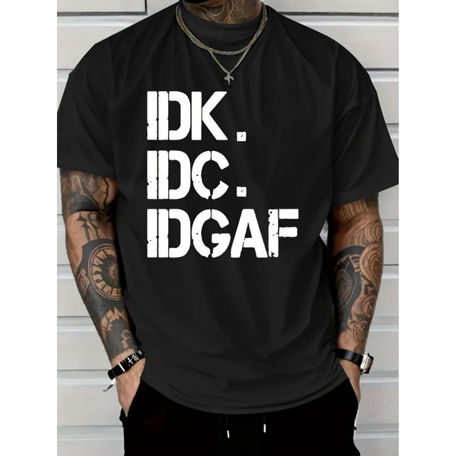T-shirt Décontracté à Manches Courtes pour Hommes avec Imprimé IDK IDC IDGAF, Col Rond, Vêtements d'Été pour Usage Quotidien en Extérieur