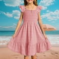 thumbnail image 2 of YOUYEDIAN Princess Dress Up for Girls 4-6 Elegant Square Neck Toddler Dress 2025 Summer Plain Flutter Sleeve Dress Vacation Backless A-Line Dress,Pink 11-12 Years, 2 of 6