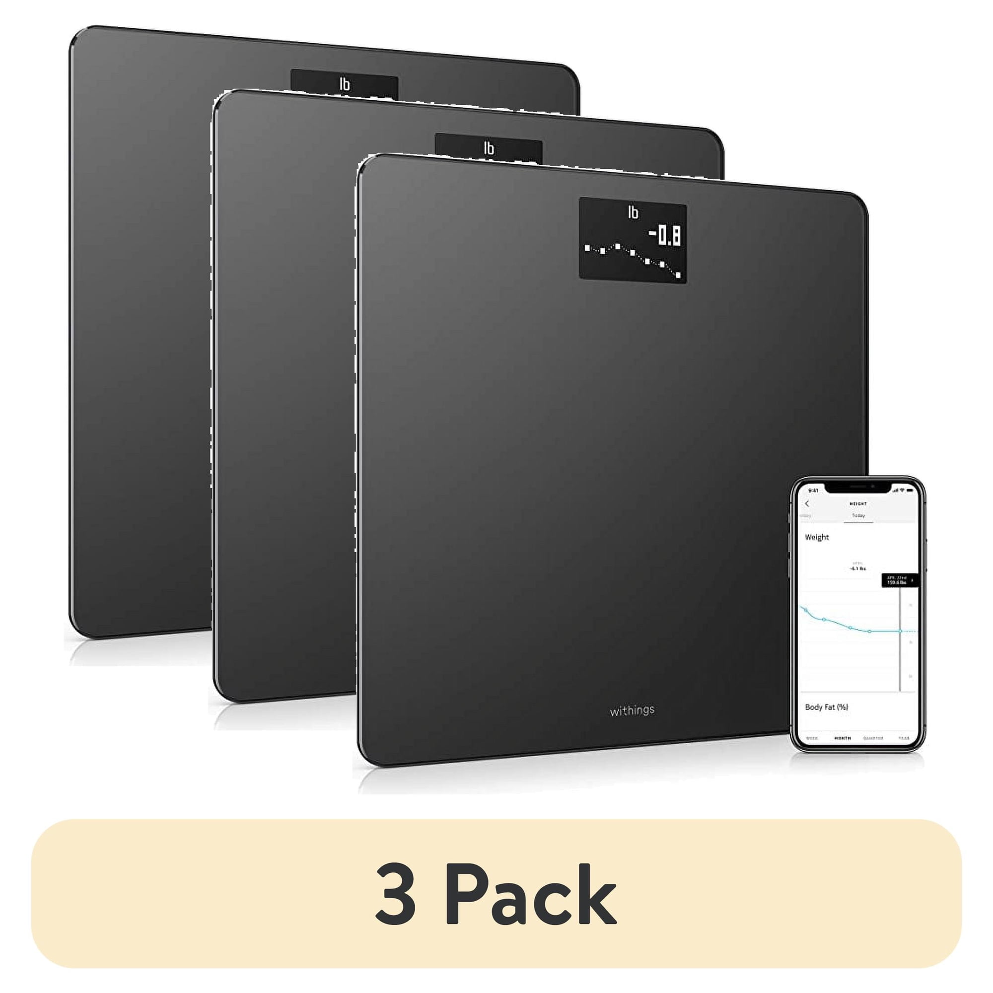 (3 pack) WITHINGS Body Wi-Fi Smart Scale BMI Weight Trend & Auto App Sync BLACK