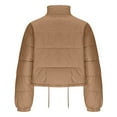 thumbnail image 5 of UTSJKR Women's Cropped Quilted Puffer Jacket Full Zip Stand Collar Winter Coat Lightweight Padded Down Outerwear with Pockets Khaki L, 5 of 5