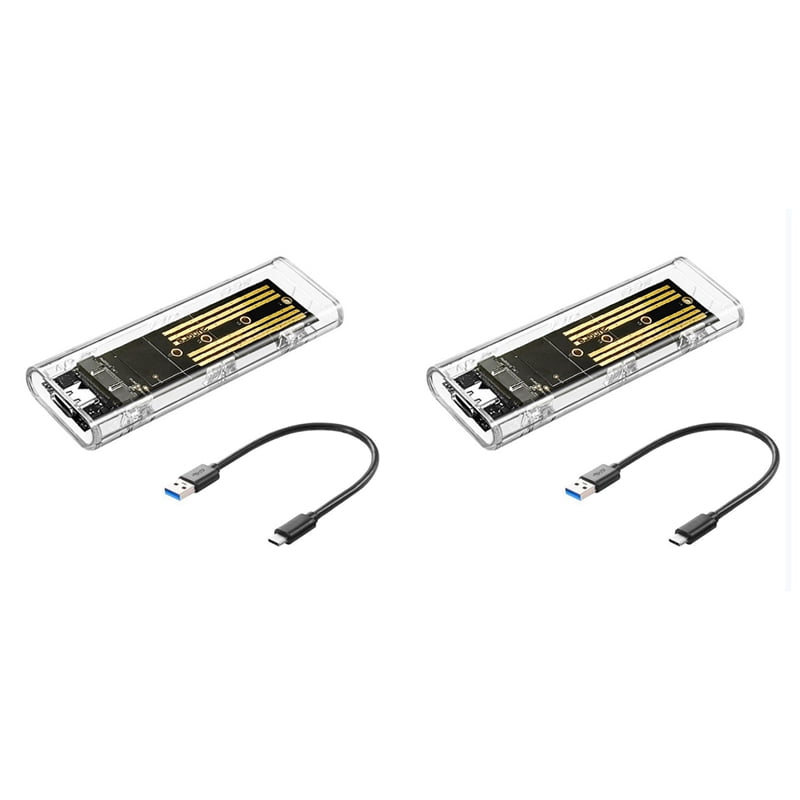 2X M2 SSD Case M.2 NVME SSD Enclosure Portable USB3.1 Type-C SSD Transparent Hard Disk Case 5Gbps for PC