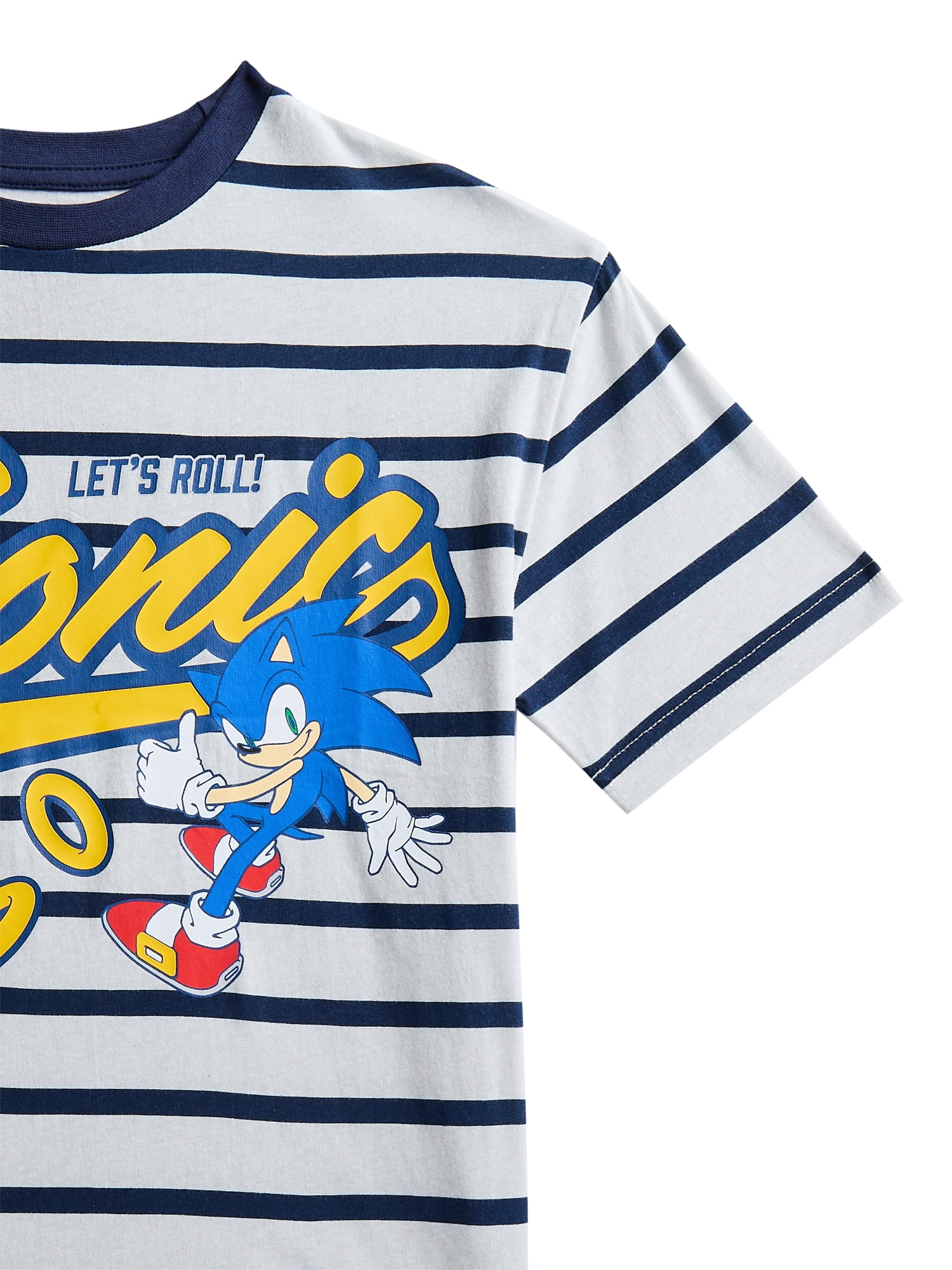 Sonic Boys' Striped Cotton Graphic Tee with Short Sleeves, Sizes XS-2XL