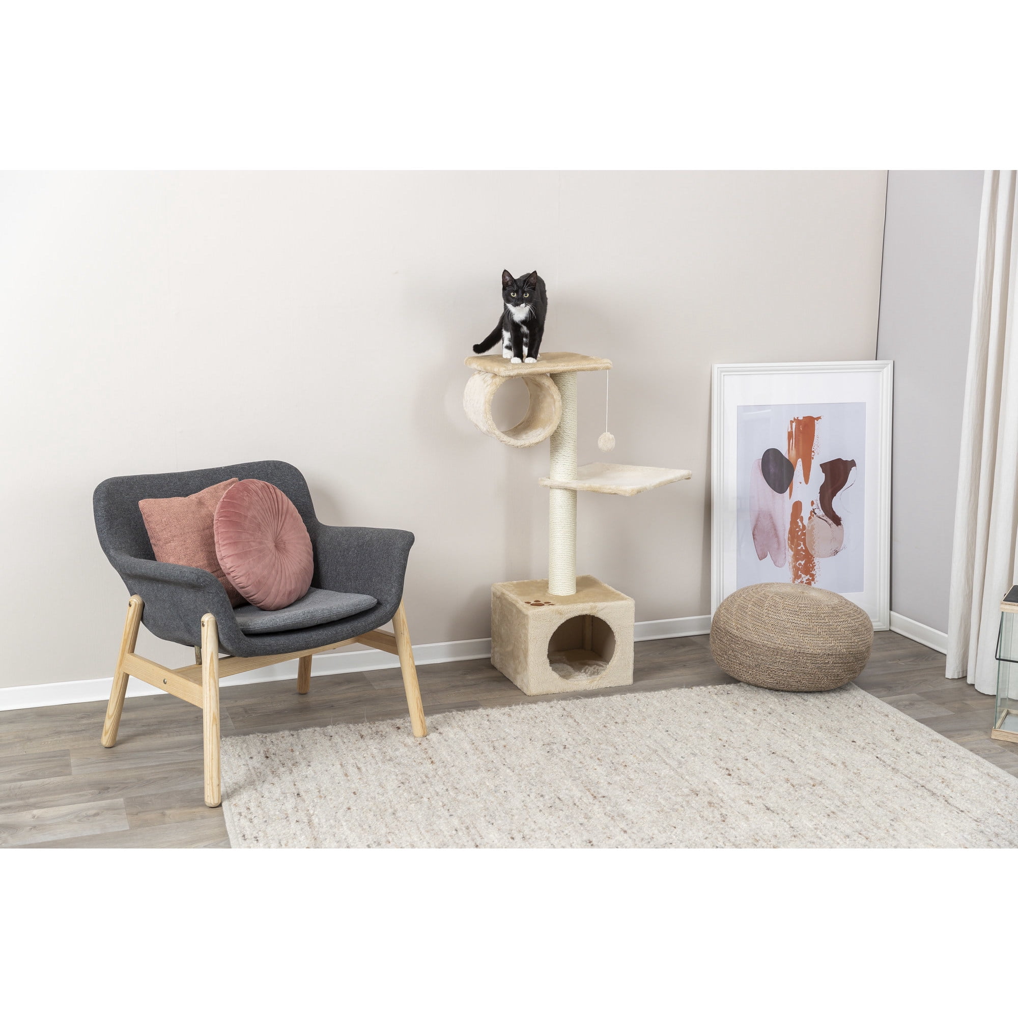 TRIXIE San Fernando Plush & Sisal 3-Level 41.7" Cat Tree, Scratching Posts & Condo, Beige