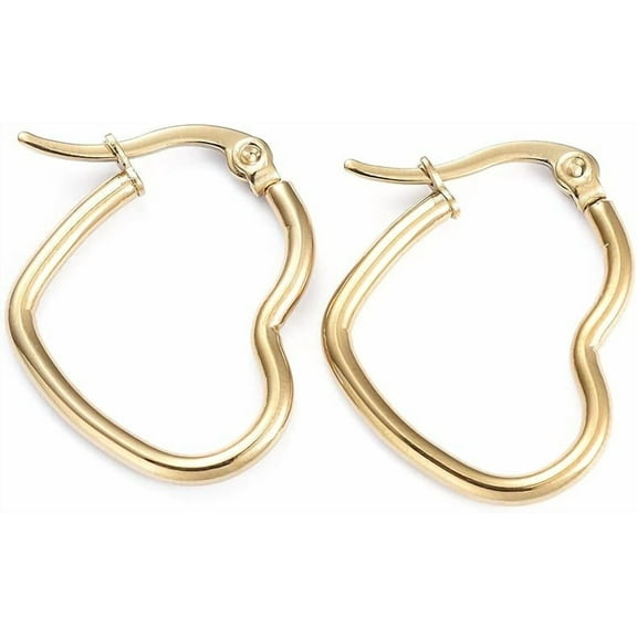 10 Pair 27mm Gold Heart Hoop Earrings Stainless Steel Modern Style Clutchless Back Post Setting