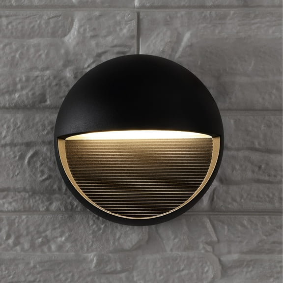 JONATHAN Y Orbe 6.25" Outdoor Metal/Glass Integrated LED Wall Sconce, Black