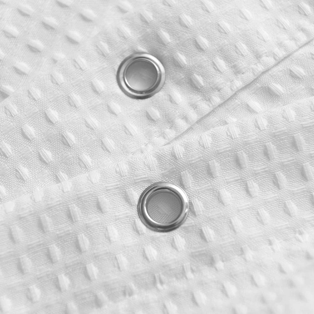 Extra Wide and Extra Long Waffle Weave Shower Curtain 108 x 84 inch, 230 GSM Heavy Fabric No Blowing, Water Repellent, Washable, Spa, White, 18 Holes