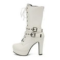 thumbnail image 4 of Mostsola Gothic Boots for Women Platform Heels Fashion Lace up Buckle Strap Mid Calf Boots, 4 of 9