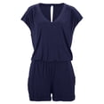 thumbnail image 1 of Yuarrent Mono de verano liso de algodón con cuello en V para mujer, mono de manga corta para niña Deportes acuáticos Azul real METRO, 1 of 5