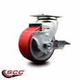 thumbnail image 2 of 4 Inch Red Poly on Cast Iron Swivel Caster with Ball Bearing and Brake SCC, 2 of 2