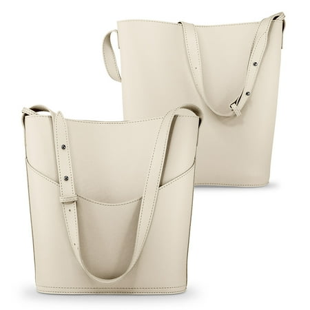 Check Small Tote - Women PU Leather Bucket Tote Shoulder Bag Handbag Purse with Small Bag