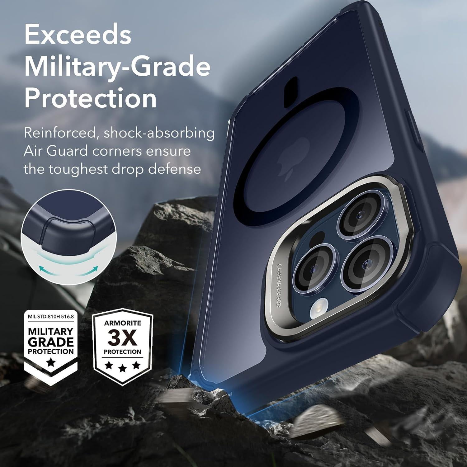 ESR Shockproof MagSafe Bumper Cell Phone Case with Tempered Glass for Apple iPhone 15 Pro Max