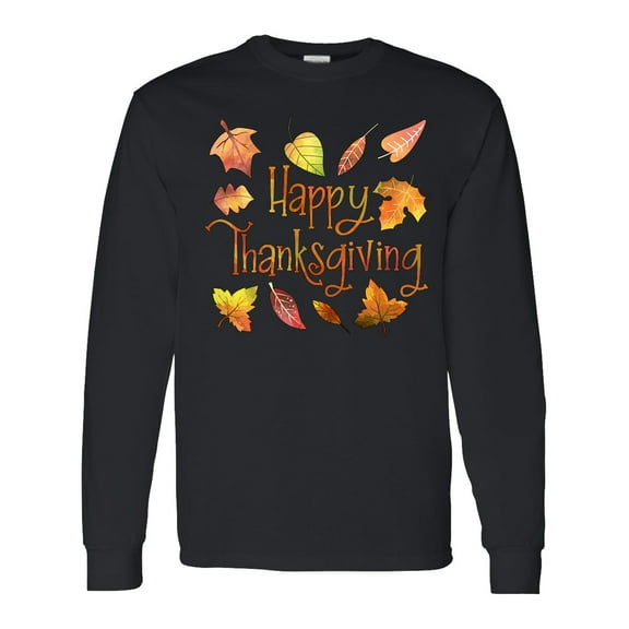Inktastic Happy Thanksgiving Fall Leaves in Autumn Colors Long Sleeve T-Shirt
