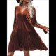 thumbnail image 3 of Vestido Babydoll Elegante de Terciopelo para Mujer, de Larga, Informal, con Escote en V, Corte A, Fluido, Formal, para Fiesta de Boda. Naranja Quemado M, 3 of 8