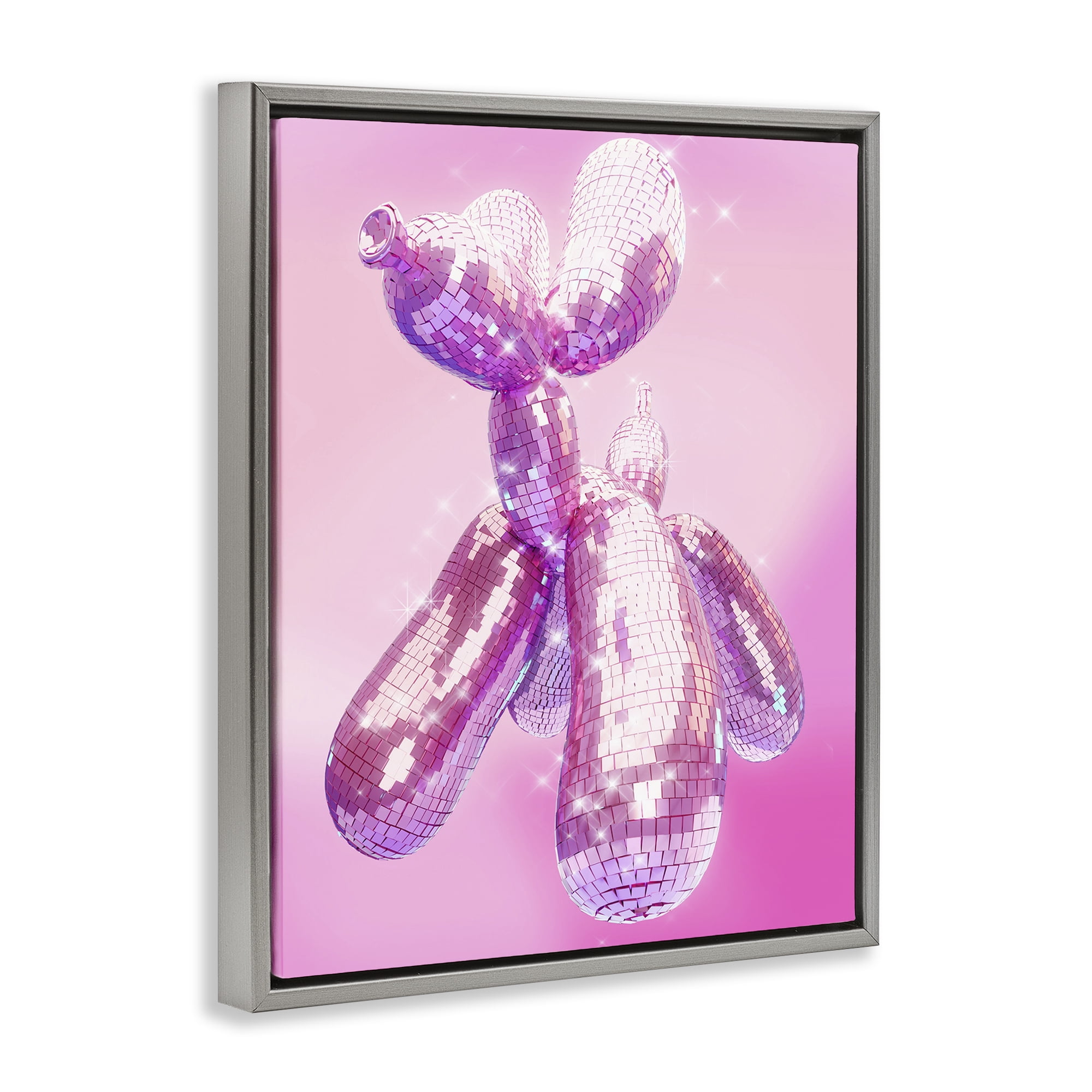 Stupell Industries Balloon Dog Disco Ball Abstract Painting Gray Floater Framed Canvas Art Print Wall Art, 25 x 31
