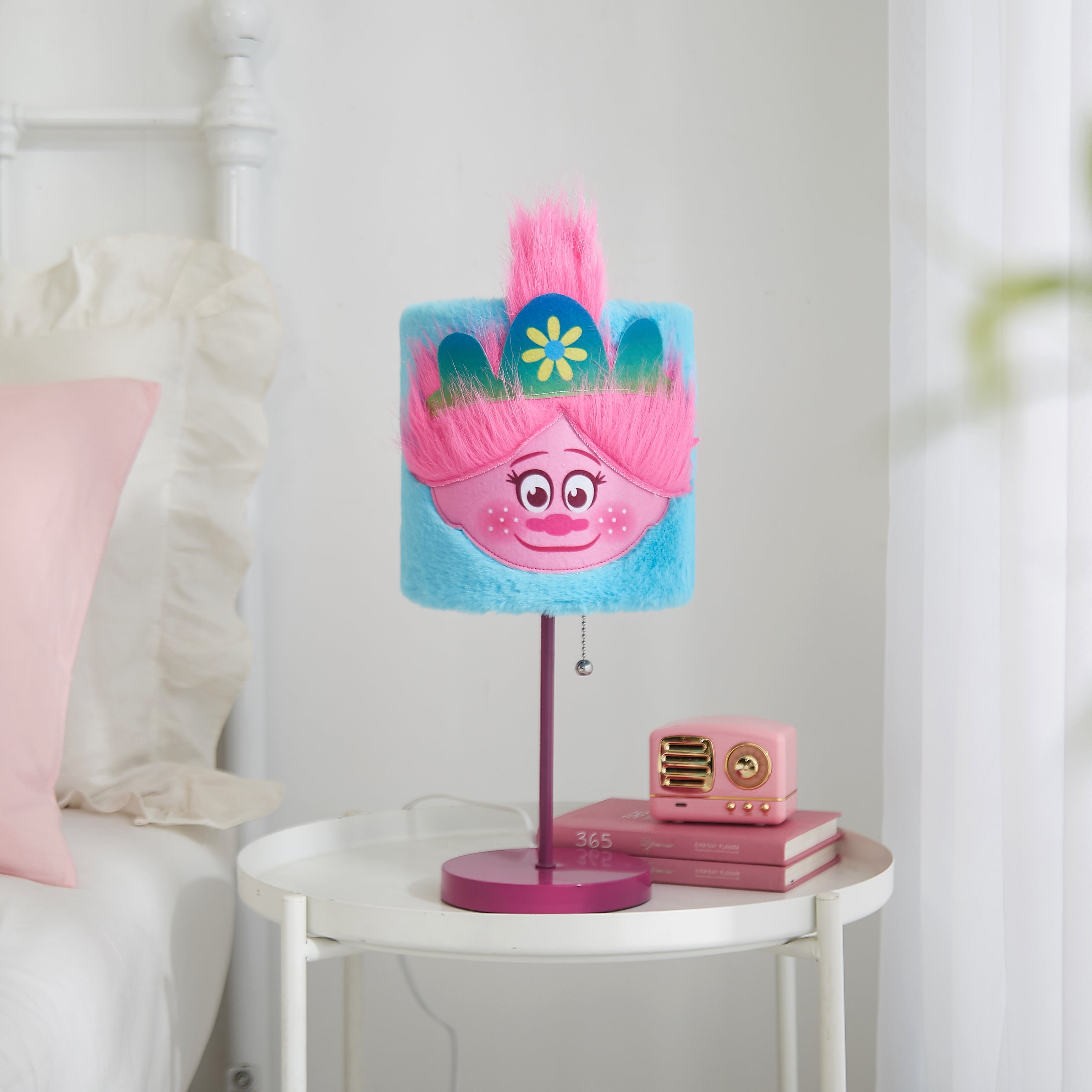 Trolls Soft Plush Kids' Table Stick Lamp Light, Plug-in, 15", Dreamworks, Pink, Matte Finish