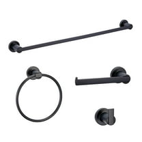 Design House Eastport Modern Matte Black 4-Piece Bathroom Set with Towel Bar, Towel Ring, Robe Hook & Toilet Paper Holder