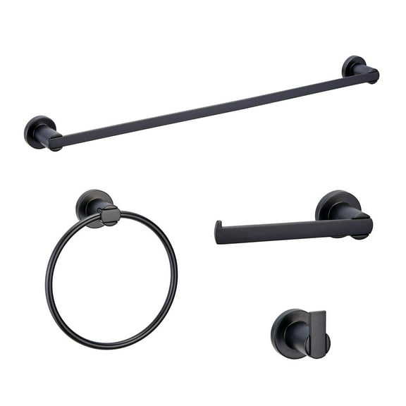 Design House Eastport Modern Matte Black 4-Piece Bathroom Set with Towel Bar, Towel Ring, Robe Hook & Toilet Paper Holder