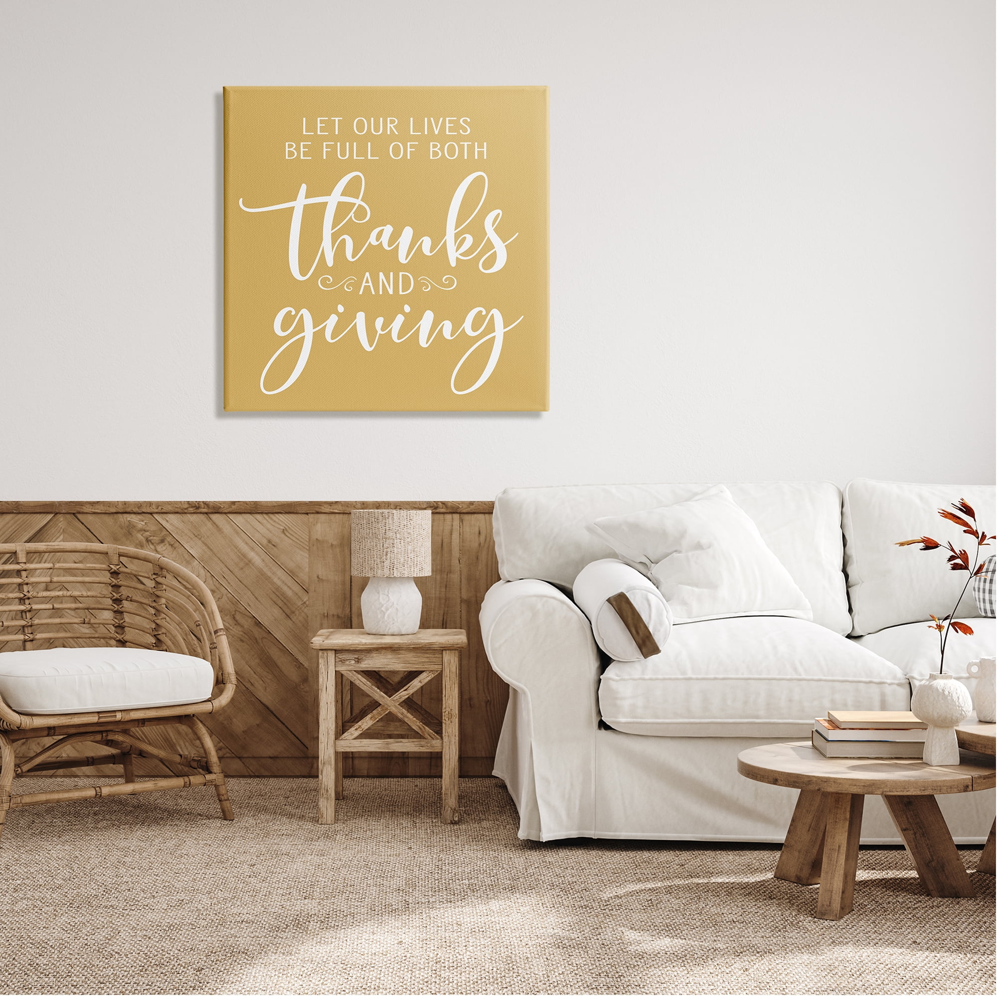 Stupell Industries Uplifting Thanksgiving Calligraphy Phrase Warm Yellow Design Graphic Art Gallery Wrapped Canvas Print Wall Art, Design by Lettered and Lined