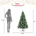 thumbnail image 2 of 5ft/6ft/7ft Snowy Christmas Tree With Metal Stand Red Berries Pine Needles Artificial Hinged Xmas Tree For Holiday Celebration, 2 of 9