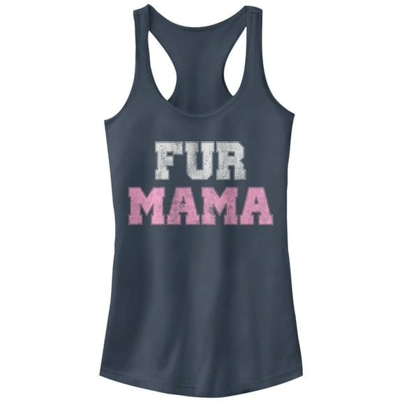 Junior's CHIN UP Fur Mama  Racerback Tank Top Indigo Small