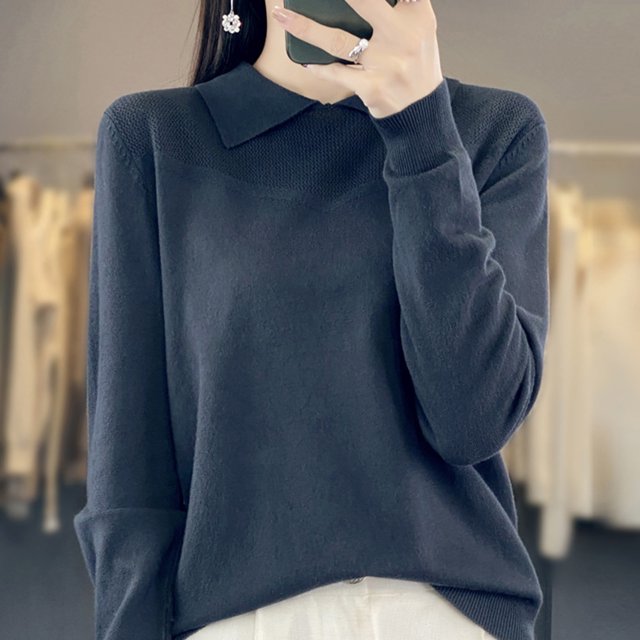 Hot6sl Women's Fashion Casual Round Neck Solid Color Loose Base Knitted Sweater Top