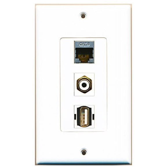 RiteAV - 1 Port RCA White and 1 Port USB A-A and 1 Port Shielded Cat6 Ethernet Decorative Wall Plate Decorative