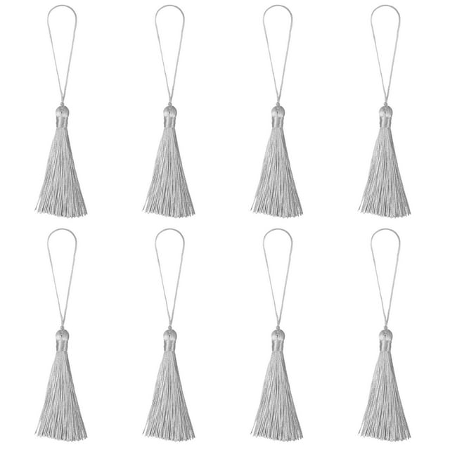 Unique Bargains 6.5' Silky Bookmark Tassels with Loop for DIY Craft Accessory, 8Pack Grey