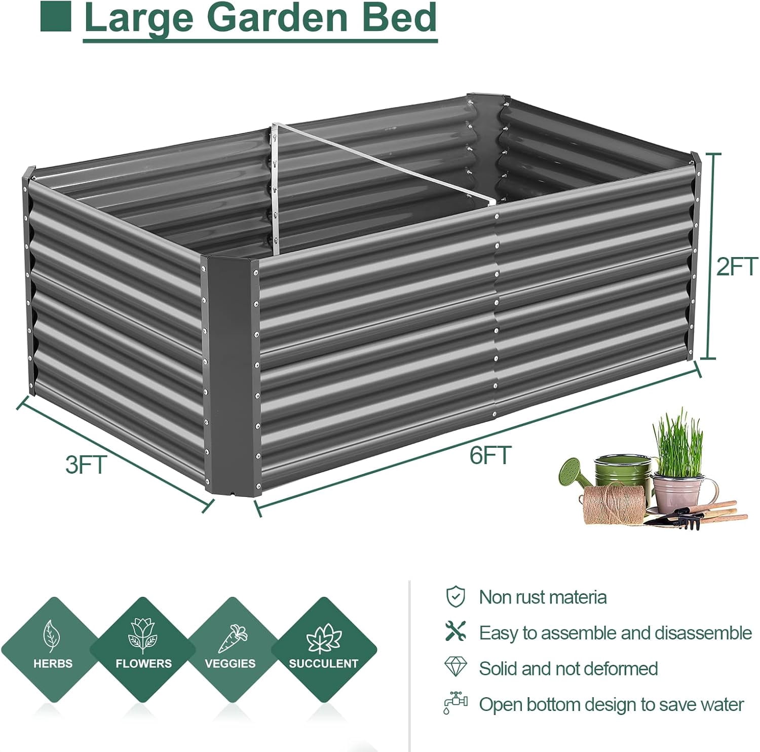 Land Guard 3PCS 6x3x2 ft Galvanized Metal Raise Garden Bed Planter Box Steel Large Vegetable Flower Bed Kit(Deep Grey)